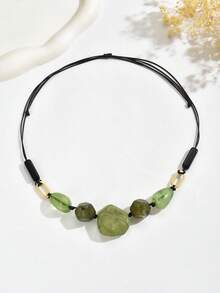 1 件波西米亚不对称绿石树脂绳项链，时尚个性珠宝，适合女性日常和派对佩戴 - 綠色 - 查看 4