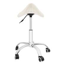 SanBouSi Weißer Sattelhocker - PU+Edelstahl, Höhenverstellbar (47-62cm), 5 Rollen