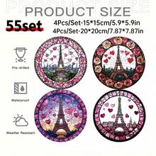 Captor de soare Turnul Eiffel din Paris - Decor rotund acrilic pentru fereastră, cu inimă roz romantică și design colorat, perfect pentru Ziua Îndrăgostiților și decorarea nunții, potrivit pentru verandă, dormitor, birou, curte - Cadou ideal, decor pentru curte | Decorațiune fermecătoare | Design colorat - Acrilic rotund - Vizualizare 15