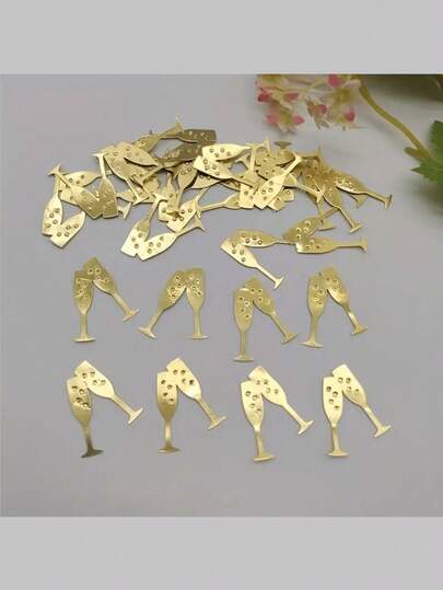 50/100pcs Gold Metallic Paper Confetti Champagne Glass Shaped, Luxury Birthday Wedding Party Holiday Table Decoration, Creative Celebration Supply, Suitable For Birthday Party, Wedding Ceremony, Bachelor/Bachelorette Party, Graduation, Homecoming, Theme Party, Retirement Party, Anniversary, Housewarming, Restaurant Table Decor