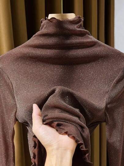 性感透视网纱长袖蕾丝边衬衫内搭上衣，女士休闲春季款