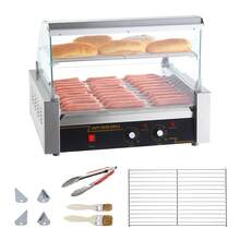 Hot Dog Roller, 11 rodillos 30 Hot Dogs Capacity, 1650W Acero inoxidable Salchicha Grill Cooker Machine con doble control de temperatura Cubierta de vidrio Acrílico Calentador de bollos Estante Bandeja de goteo extraíble, certificado ETL - 11 rodillos - Ver 8