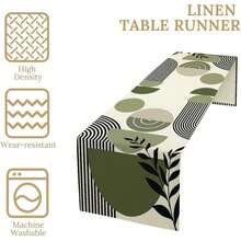 1pc Bohemian Leaf Table Runner, Sage Green Tropical Palm Tree Medieval Modern Abstract Arch Geometric Dining Runner Suitable For Farmhouse Cabin Home Kitchen Dining Room Holiday Party Decor, 13x35/13x47/13x72/13x90/13x108 Inches