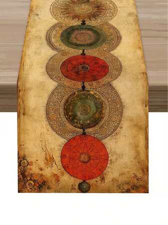 1 件装，色彩鲜艳的花卉桌旗，饰有精致的曼陀罗和脉轮图案 - 编织纹理，非常适合室内/室外用餐、咖啡桌、客厅装饰和家庭聚会，家庭聚会配件|艺术餐桌装饰|编织纹理，户外餐桌布置|精神装饰|装饰面料，餐桌中心装饰