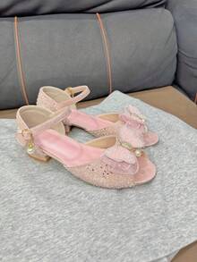 Teenage High Heel Sandals, Crystal & Rhinestone Embellished Princess Shoes With Butterfly Decor, Shiny & Dreamy Design