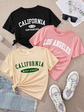 Set 3 Playeras Multicolor Juveniles Estampadas California Y Los Ángeles