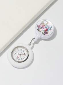 1pc Delicate Nurse Watch With Cartoon Pattern, Clear Large Dial, Stretchable Strap And Night Light Function