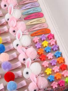 624 Stücke Mädchen Mehrfarbige Pelzblumen Plüsch Hasenhaargummis, Haarbänder, Haarclips, BB Clips, Seitenpony Clips, minimalistische Pony Clips, Wassertropfen Clips, für den täglichen Gebrauch - Verschiedenfarbig - Übersicht 4