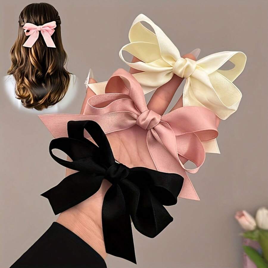 3PC Chic Bow Hair Clip, Beige, Pink, And Black - Cute Fabric Accessories For Women And Girls, Perfect For Casual Wear Or Vacation, Cute Hair Clip - A - 查看 1