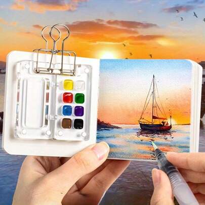 1pc 8/15 Grid Color Box Mini Watercolor Pigment Box Acrylic Box Portable Notebook Painting Book