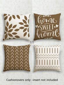 4件套“温馨家园”亚麻腰枕套/靠垫套 - 多种尺寸可选，米色底黑色字样，厚实面料，适用于沙发和床，可机洗，拉链封口，现代风格，装饰枕套，家居装饰，不含填充物 - 棕色 - 查看 12