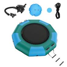 Saltador de agua inflable, trampolín de agua recreativo de 10 pies, plataforma de natación de rebote portátil con escalera de 3 escalones y bomba de aire eléctrica, reboteador flotante para niños adultos para piscina, lago, deportes acuáticos - Azul y verde - Ver 9
