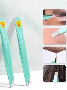 6pcs Green Duck Print Eyebrow Clip Set, Professional Stainless Steel Eyebrow Tweezers, Grooming Tools For Eyebrows, Face, Chin, Ingrown Hair - Multicolor - View 4