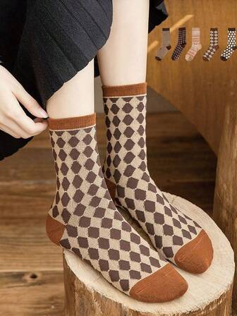 Coffee Colored Socks For Autumn And Winter Women's Mid Length Insulation Retro Pile Up Socks Korean Version High Length Socks