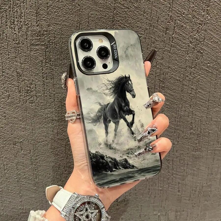 Running Horse Design Phone Case Compatible With 17 16 15 14 13 12 11 Pro/ Max/Plus, Anti-Drop And Shockproof Back Protection, Case Compatible With 17 Pro Max, 17 Pro, 17, 16 Pro Max - 黑色1 - 查看 1