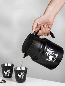 1pc Stainless Steel Coffee Pot With Camel And Palm Tree Design, Insulated Teapot And Coffee Cup, Suitable For Family Gatherings, Cafe Table Coffee Tool - Black - View 3