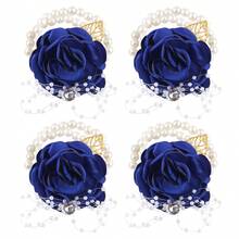 4pcs/Set Pink & Gold Leaf Beaded Wrist Corsage, Crystal Brooch For Bride, Bridesmaid, Wedding Supplies