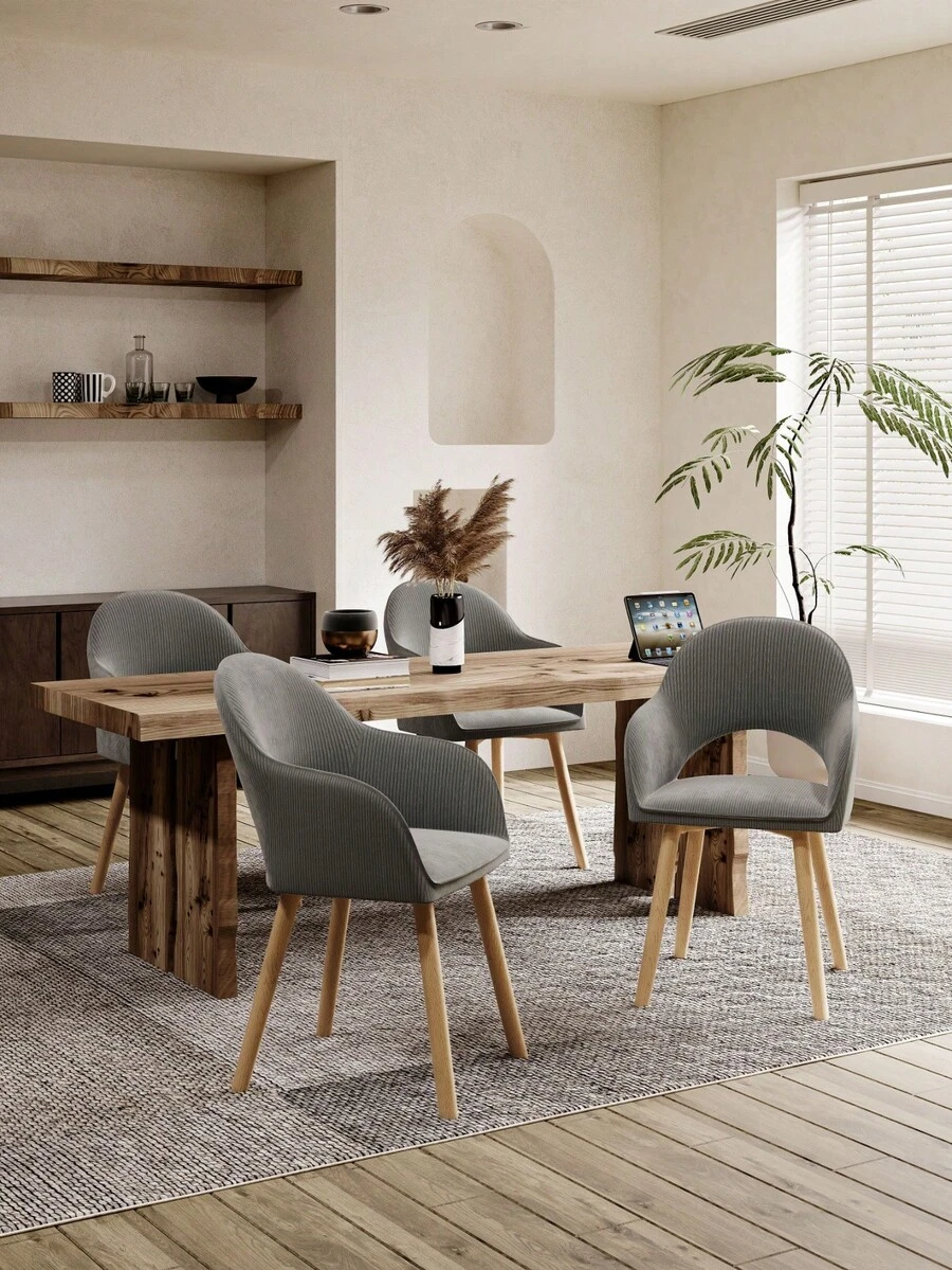 Goeurvant Modern Crescent-Back Upholstered Dining Chairs With Armrests And Solid Wood Legs For Dining Room, Living Room, Study - Set Of 2 / Set Of 4 / Set Of 6 - Dark Gray/Corduroy - 淺灰色 - 查看 1