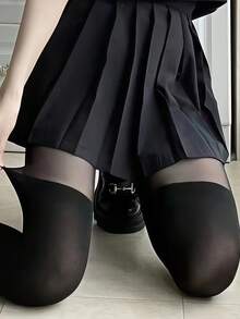 1 đôi tất dài đến đùi màu đen, siêu mỏng, ôm sát, nâng đỡ vòng một, đa năng dùng hàng ngày cho phụ nữ. - màu đen - Xem 4