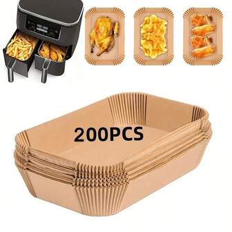 50/100/200pcs Disposable Air Fryer Parchment Paper Liners, Rectangular, Kitchen Accessories, Non-Stick Baking Paper, Suitable For Dual-Basket Air Fryers, Air Fryer Accessories, Oil-Proof And Waterproof, Air Fryer Kitchen Supplies, Air Fryer Paper Liners, Air Fryer Paper