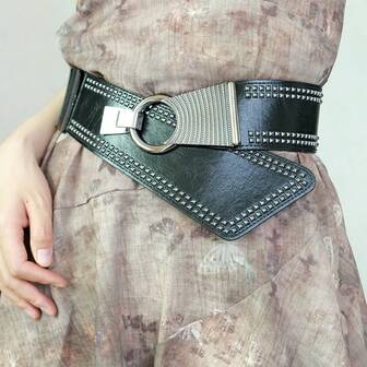 1pc Wide Rivet Waist Belt, Retro Fashion Punk Rivet Y2K Style Waist Belt Suitable For Sweaters, Coats