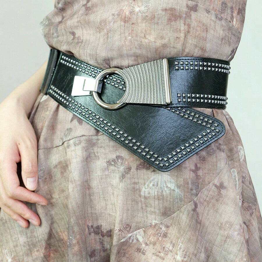 1pc Wide Rivet Waist Belt, Retro Fashion Punk Rivet Y2K Style Waist Belt Suitable For Sweaters, Coats