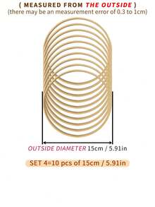 10pcs Beige Dreamcatcher Feather Outdoor Lawn Wedding Hanging Decor Bamboo Hoops, Wind Chime Mori Style Inner Rings, Wall Bedroom Decor Bamboo Hoops, Gifts And Decorative Hanging Pieces For Halloween, Christmas And Other Holidays, Also Suitable For DIY Embroidery Hoops - Apricot - View 17
