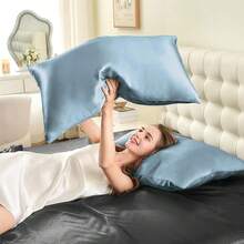 INFIIXSO Silk Pillow Cases 2 Pack Standard Size, Ultra Smooth & Soft Mulberry Silk Pillow Case For Hair And Skin, Breathable Cooling Silk Pillowcase With Hidden Zipper (Airy Blue, 20x26 Inches),2PackStandard(20inchX26inch),AiryBlue - 艾莉藍 - 查看 9