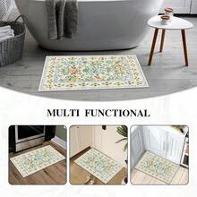 1pc Vintage Washable Beige Floral Oriental Style Non-Slip Rug, High Density 1350g/㎡, Artificial Cashmere Super Soft Fiber Bathroom Carpet, Ultra Soft Bath Mat, Area Rug, Doormat, Machine Washable, Low Pile, TPR Backing, Fluffy Fabric, Suitable For Entryway, Bathroom, Bedroom, Kitchen, Entrance, Indoor & Outdoor, Bathroom Accessories, Christmas Kitchen Decor - Multicolor - View 8