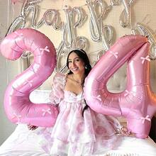 1組32吋0-9數字氣球含蝴蝶結花朵裝飾生日佈置，巨大#1鋁箔氣球，適合女孩蝴蝶結生日派對、週年紀念、婚禮、求婚、畢業裝飾、16歲生日舞會裝飾、1歲女孩生日裝飾、背景架、生日拍照道具 - 粉色 - 查看 6