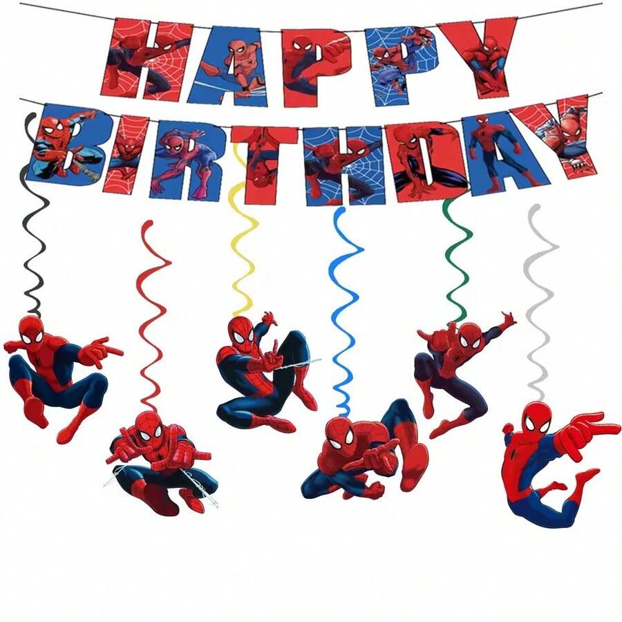 Spiderman Theme Boys Birthday Party Decorations, Spiral Hanging Decor, Happy Birthday Party Supplies - Multicolor - View 1