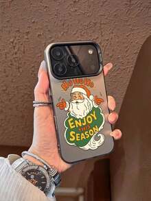 1pc Funda de Teléfono de TPU a Prueba de Golpes de Cobertura Completa con Borde Suave y Diseño de Santa Claus, Texto HO HO HO y Eslogan de Disfruta Esta Temporada para Navidad, Compatible con iPhone 17/16/15/14/13/12/11/Plus/Pro/Promax/Air, Galaxy S25/S24/S23/S22/S21/FE/Plus/Ultra, Funda de Teléfono de Estilo Navideño Interesante, Impermeable, Antigolpes, Resistente a Rasguños - Negro - Ver 2
