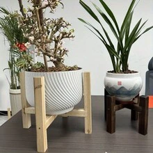 1pc Wooden Cross-Shaped Plant Stand, Floor-Standing Flower Pot Rack, Reversible Height Adjustable Plant Holder, Max Load 80kg, Suitable For Yard, Garden, Balcony, Living Room, Bathroom - Charcoal Brown - View 3