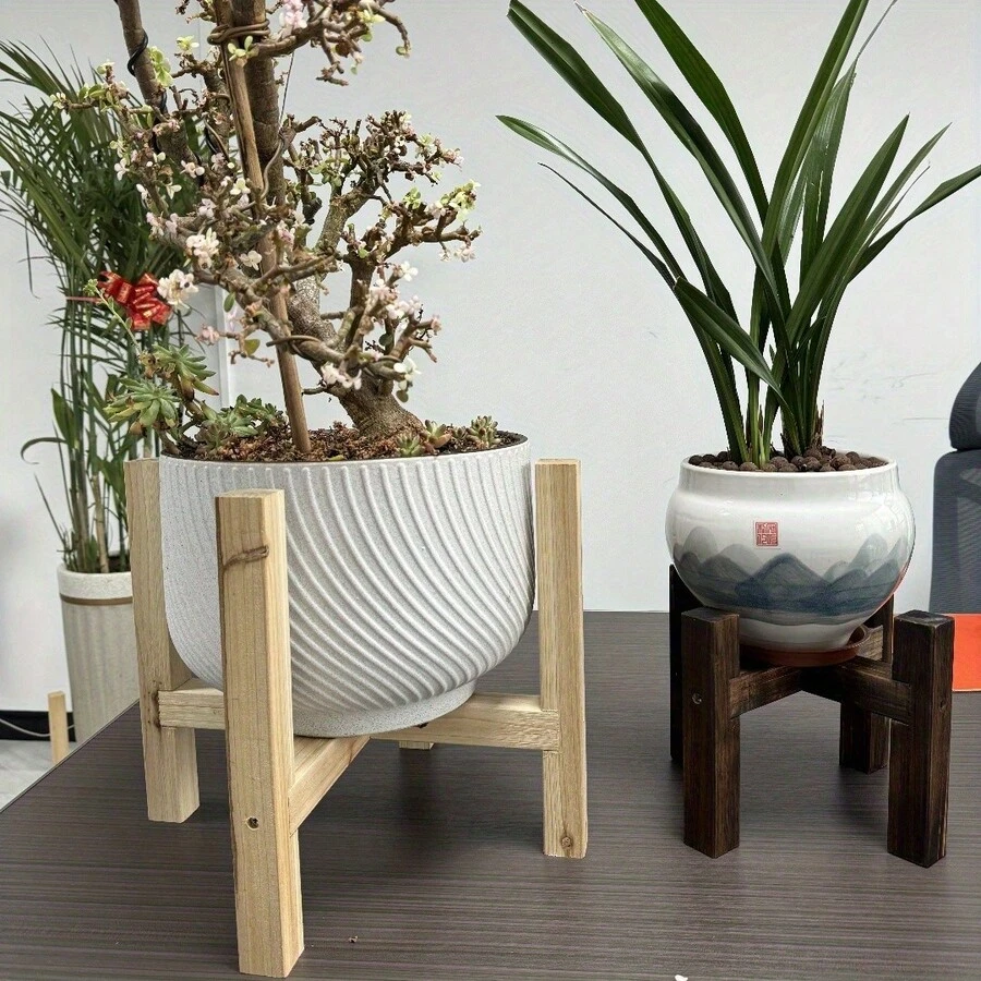 1 Giá đỡ cây bằng gỗ hình chữ thập, Giá để chậu hoa đặt trên sàn, Giá đỡ cây có thể điều chỉnh độ cao, Tải trọng tối đa 80kg, Thích hợp cho sân, vườn, ban công, phòng khách, phòng tắm - Nâu than - Xem 1