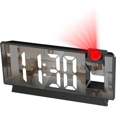 HAWTProjection Alarm Clock 7.8" Large Digital Alarm Clock With 180° Rotatable Projector 4 Adjustable Brightness Snooze 12/24H USB Charging Temperature Display For Bedroom Decor