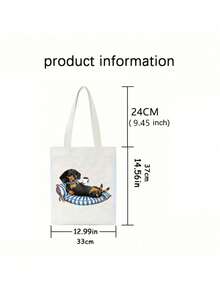 1pc Spacious Canvas Handbag With Cute Sausage Dog, Cute Puppy Print - Reusable Grocery Bag, Durable Shoulder Strap, Perfect For Shopping And Gifts, Women's Large Capacity Beach Shoulder Bag, Perfect Gift For Grocery Store Shopping And Daily Use, Suitable For Travel, School And Daily Commuting, The Best Gift For Dog Lovers