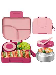 Meoky Bento Lunch Box With 9oz Soup Thermo, Leakproof Lunch Food Containers With 3 Compartment, Thermo Insulated Hot Food Jar For School, Office, Travel, And Picnics - 粉色 - 查看 7