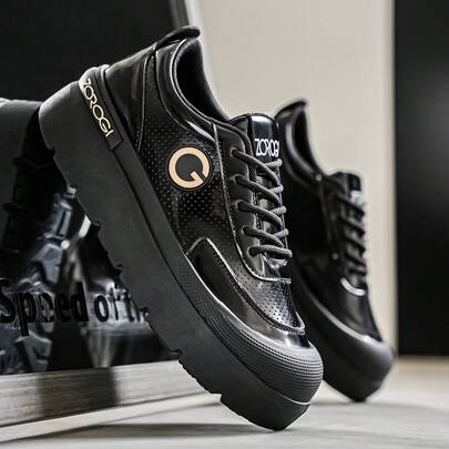 男士休闲真皮鞋，高端黑色，厚底，多功能工作鞋，2025秋冬新款