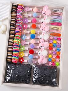 624 Stücke Mädchen Mehrfarbige Pelzblumen Plüsch Hasenhaargummis, Haarbänder, Haarclips, BB Clips, Seitenpony Clips, minimalistische Pony Clips, Wassertropfen Clips, für den täglichen Gebrauch - Verschiedenfarbig - Übersicht 8