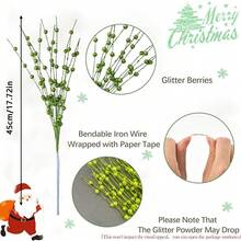 1支/2支/4支装泡沫人造花，圣诞树装饰品，白色闪亮亮片浆果花束，适用于节日婚礼派对、家居室内餐桌、卧室装饰、礼品、花环、藤条DIY装饰配件、圣诞树和圣诞植物装饰、万圣节装饰、房间装饰 - 綠色 - 查看 3