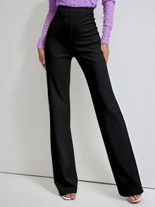 Celana Panjang Polos Pinggang Tinggi Kaki Lebar Model Bootcut Celana Panjang Formal - Hitam - View 3