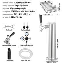 Kit de torre de barril , kit de conversión de cerveza de un solo grifo, dispensador de torre de cerveza de barril de acero inoxidable con regulador CGA320 de doble calibre y acoplador de barril D-System, bandeja de goteo de cerveza para fiestas en casa - solo grifo - Ver 7