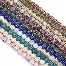 1 chuỗi gồm khoảng 28 hạt gốm hình quả bí ngô sọc tráng men cổ điển, kích thước 11.5mm, dùng để làm trang sức, đồ thủ công, mặt dây chuyền, đồ trang trí. - Hình quả bí ngô tráng men hoa - Xem 6