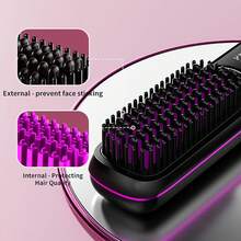 Straightening/Curling Comb, Cordless Hair Straightener With Charging Base, Fast Heating, Rechargeable Portable Hair Straightener - 白色 - 查看 2