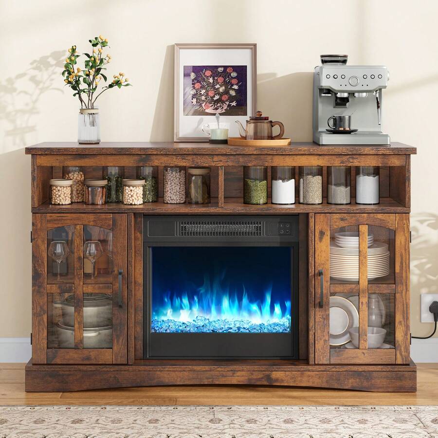 TV Cabinet With Electric Fireplace 50" Adjustable Flames, Overheat Protection & Remote Control - View 1