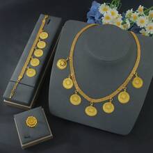 24K Gold Plated Turkish Fashion Jewelry Set, Arabic Bridal Necklace, Bracelet, Earrings, Ring For Middle Eastern Nigerian Women Wedding Party - 4pcs Jewelry Set - View 7