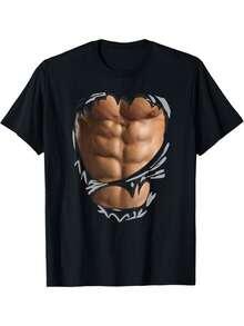Funny T-Shirt For Bodybuilders With Abs For Halloween - Black - View 6