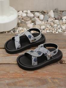 1 Pair Kids' Comfortable Versatile Open Toe Sandals, Children's Minimalist Soft Bottom Beach Shoes - Grey - View 2