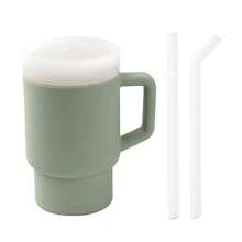 9oz Dual Straw Design Silicone Baby Learning Cup With Handle, 2 Anti-Leak Straws, Portable And Easy To Clean Toddler Water Bottle - Color Blocking - View 13