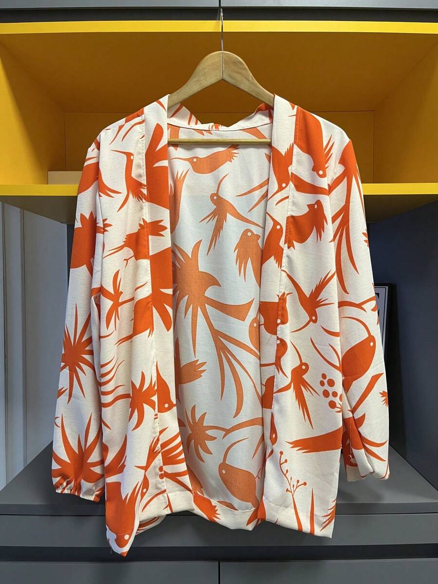 Women's Kimono Blouse Dune Cardigan Kimono Beach Cover-Up - 印花橙色 - 查看 1